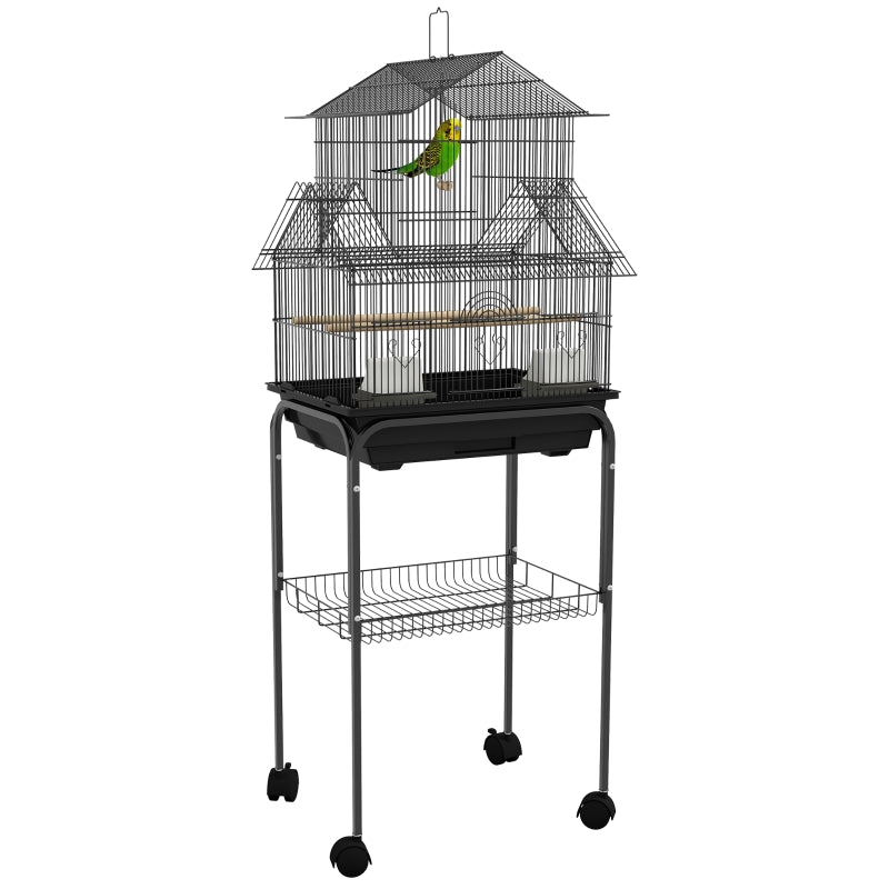 Metal Bird Cage with Plastic Swing, Perch, Food Container, Tray, Handle