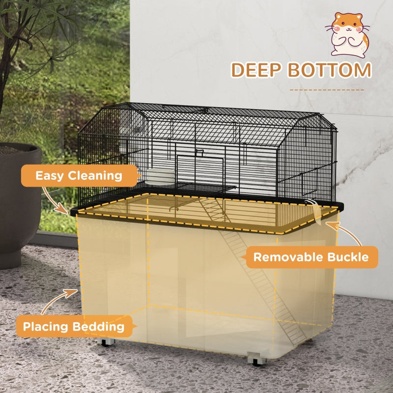 Two-Tier Gerbil Cage, Hamster Cage with Wheels, Deep Bottom, Food Dish, Water Bottle