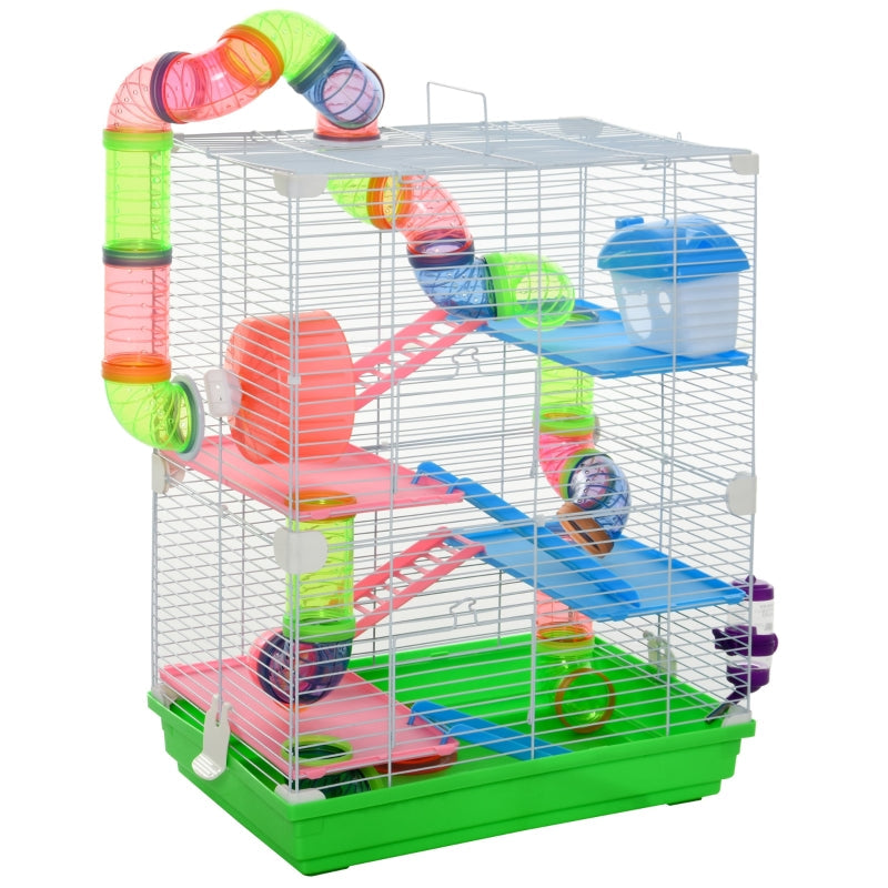 5 Tier Hamster Cage with Exercise Wheels, Tunnel, Green