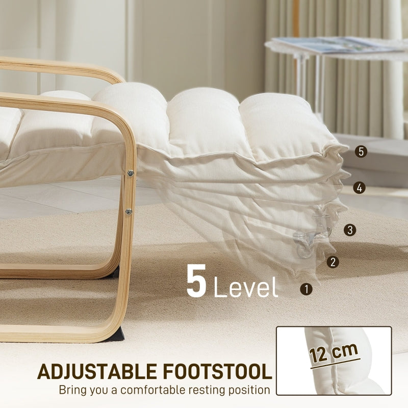 Curved Wooden Accent Chair with Adjustable Footrest, Cream White