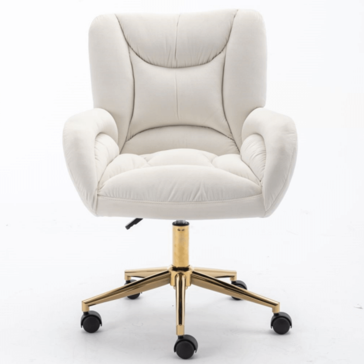 Ivory Velvet Swivel Office Chair ¨C Adjustable Height Home Desk Chair with Gold Legs