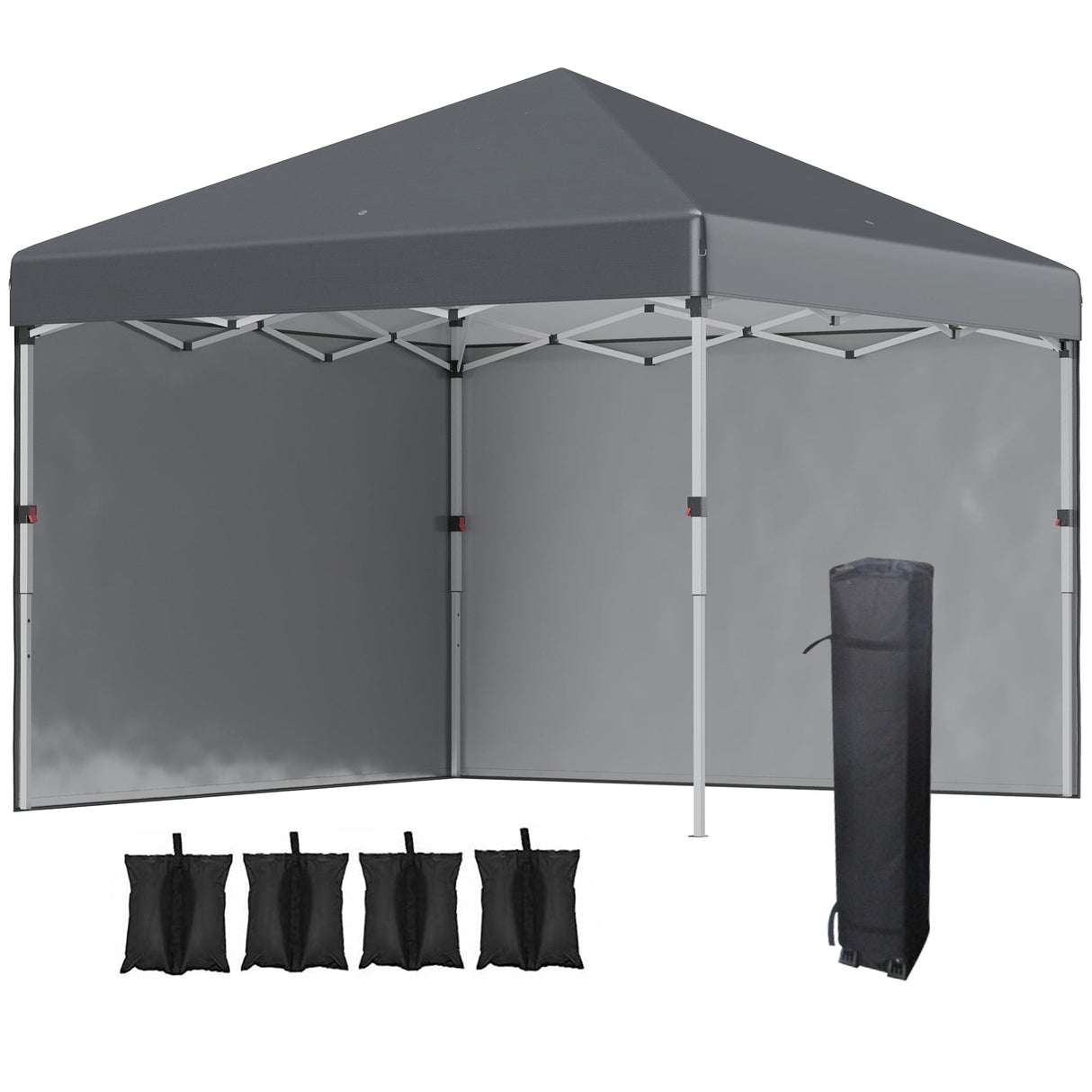 Pop Up Gazebo 3 x 3 (M), UPF 30+, 2 Sidewalls, Leg Weight Bags, Wheeled Bag, Height Adjustable, Dark Grey
