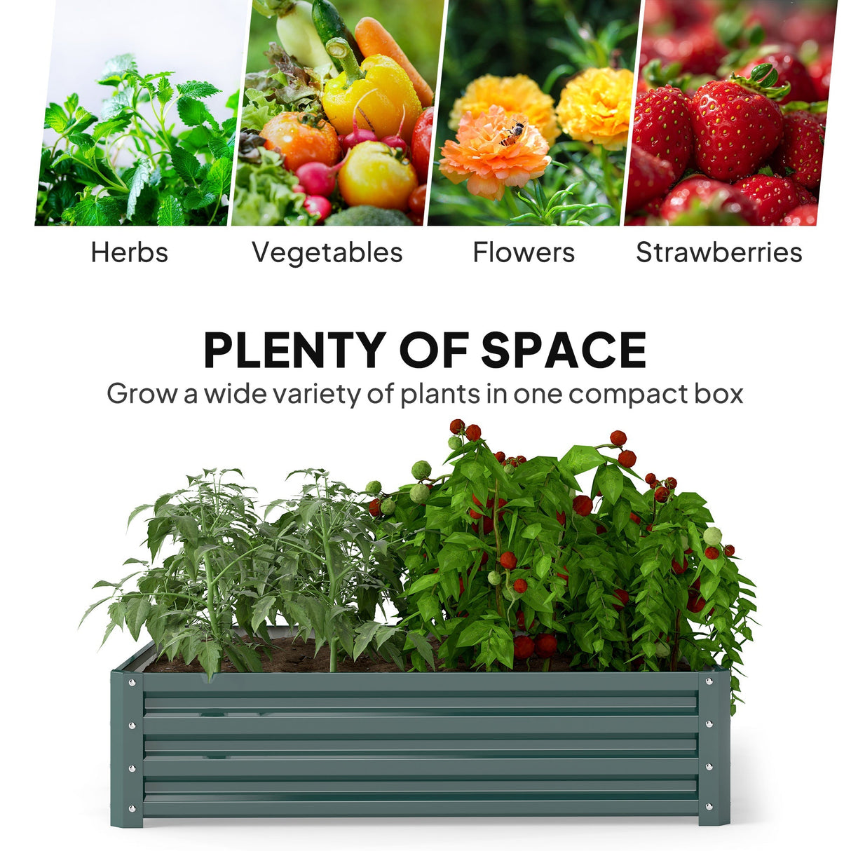 Square Raised Garden Bed Box, Weatherized Steel Frame for Vegetables, Flowers, & Herbs, Green