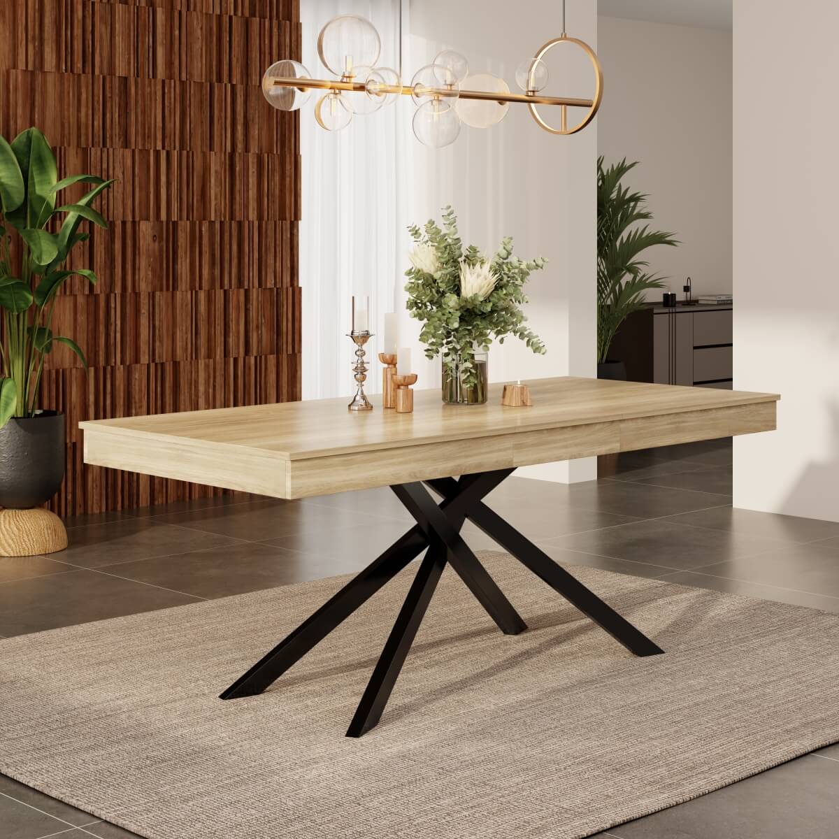 Extendable Dining Table 140 to 180 cm – Rectangular Table for 6 to 8 People with Metal Legs