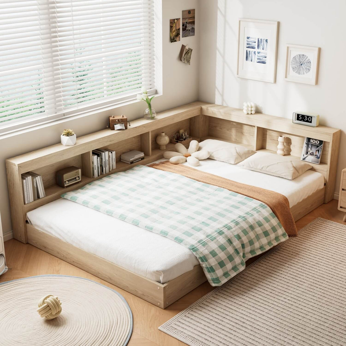 4FT6 Double Storage Bed - White Oak Bed Frame with Ample Storage