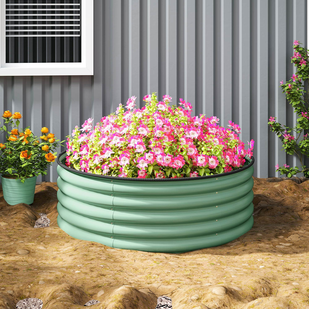 Galvanised Raised Garden Bed with Safety Edging Planter Box, Light Green