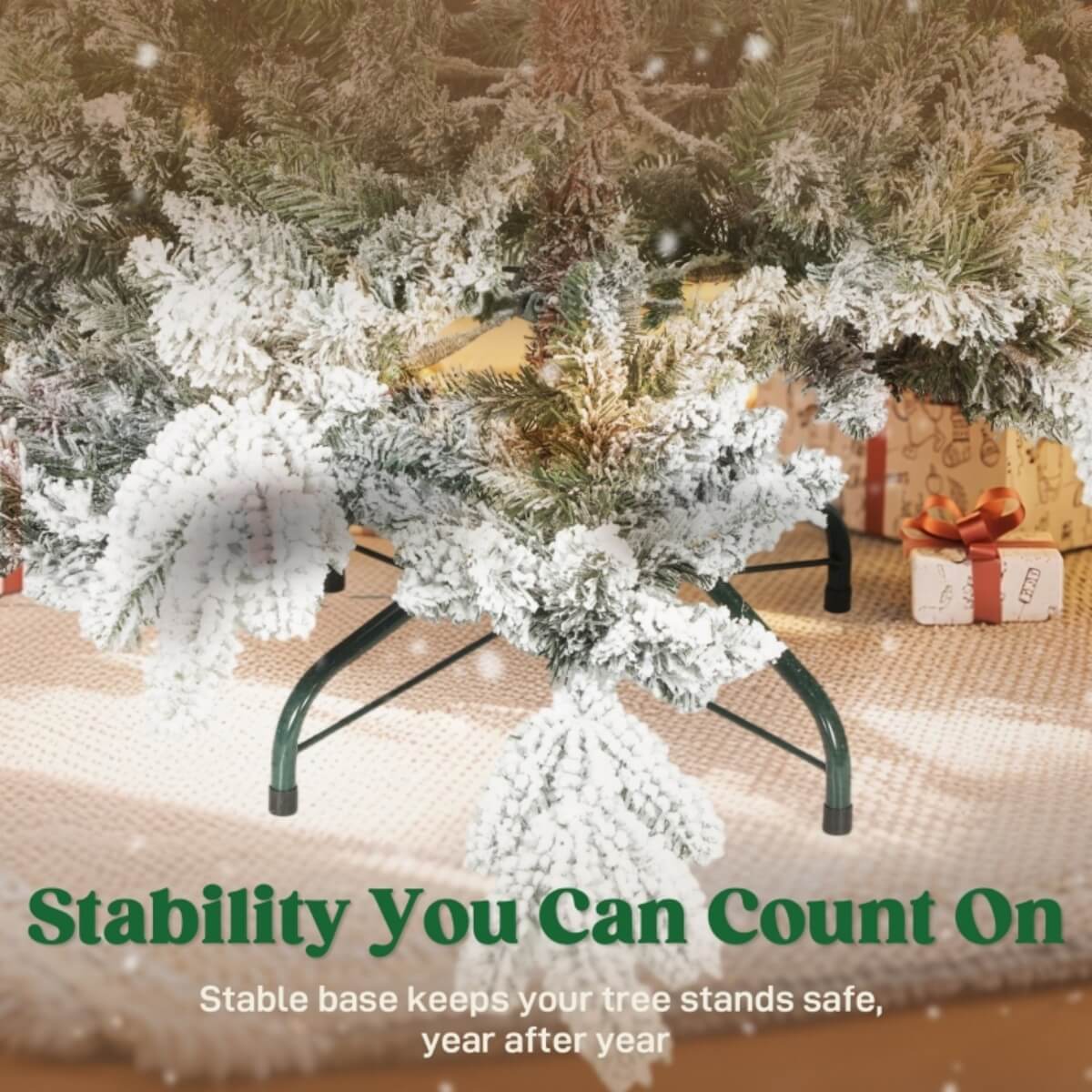 6FT Super Flocked Artificial Christmas Tree - Realistic Snow Effect, Green & White, Folding Metal Base