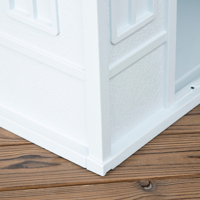 Dog House, Plastic Weather-Resistant for Indoors and Outdoors, White and Blue