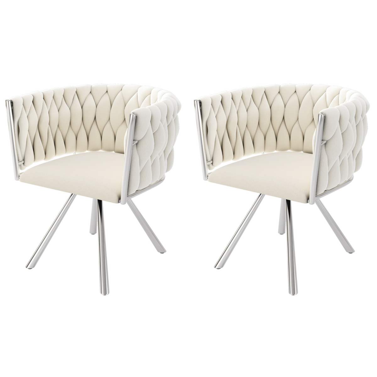 Set of 2 Velvet Swivel Dining Chairs - Upholstered Dining Chairs with 4 Metal Legs for Kitchen & Dining Room, Beige & Silver
