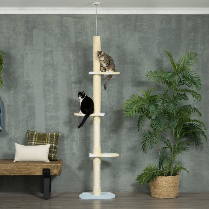 Cat Tree, 260cm Adjustable Floor-To-Ceiling w/ Anti-Tipping Kit, Toy Ball