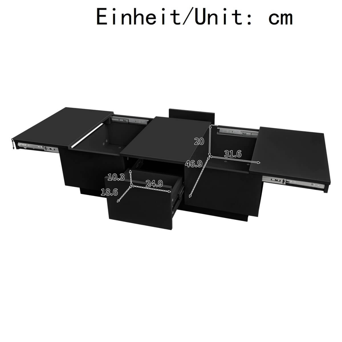 High Gloss Black Coffee Table with Storage - Push-to-Open Drawers, Modern Living Room Table