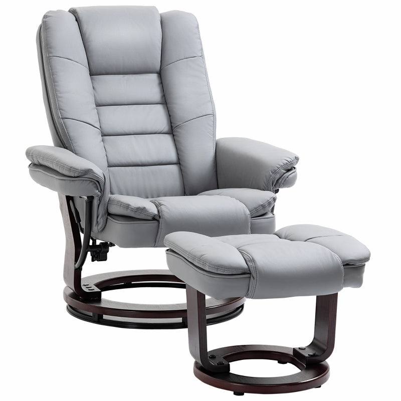 Recliner Chair with Footstool, 130kg Capacity, 135?? Reclining Swivel, PU Leather Grey