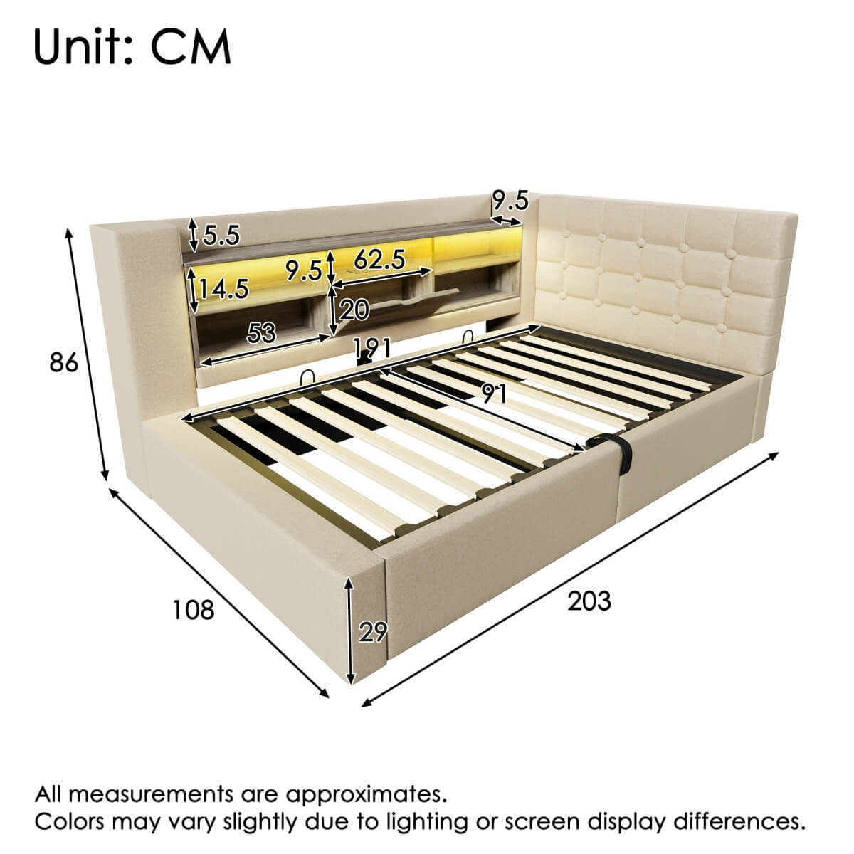 3ft Upholstered Daybed with Hydraulic Storage - Sofa Bed with USB & Type-C Charging, Beige