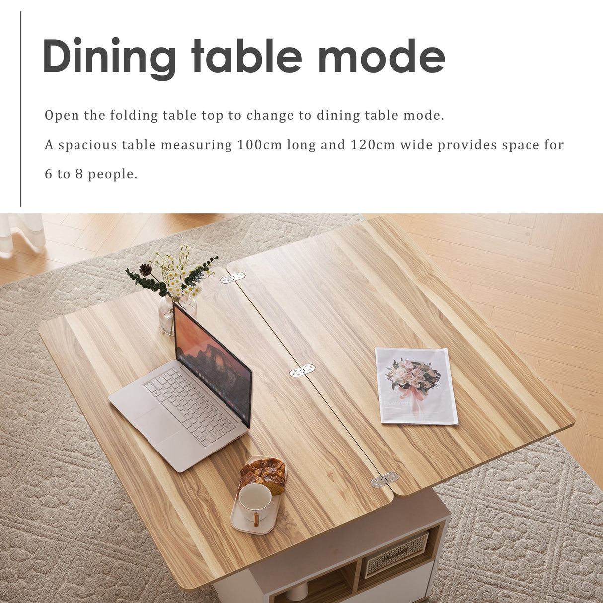 Coffee Table with Storage, Lift Up & 2 Drawers - White & Oak