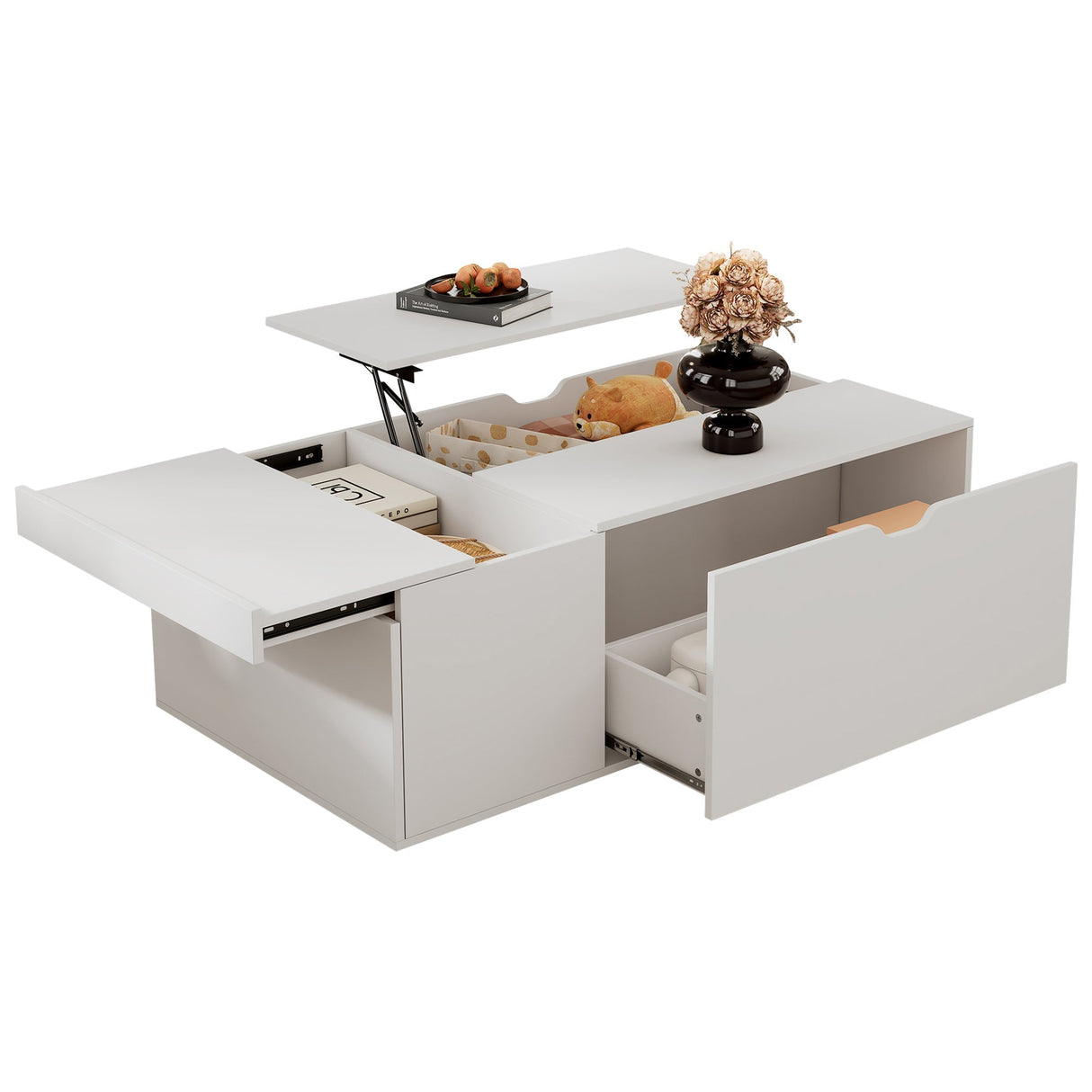 Lift Up Coffee Table, Coffee Table With Drawer, Wooden Tea Tables Sofa End Tables for Living Room Furniture , White