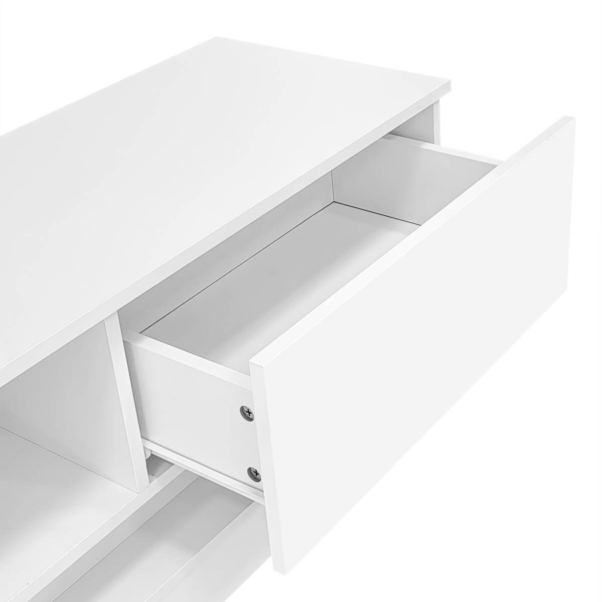 160cm High Gloss LED TV Stand - White TV Cabinet with 2 Drawers & Open Storage