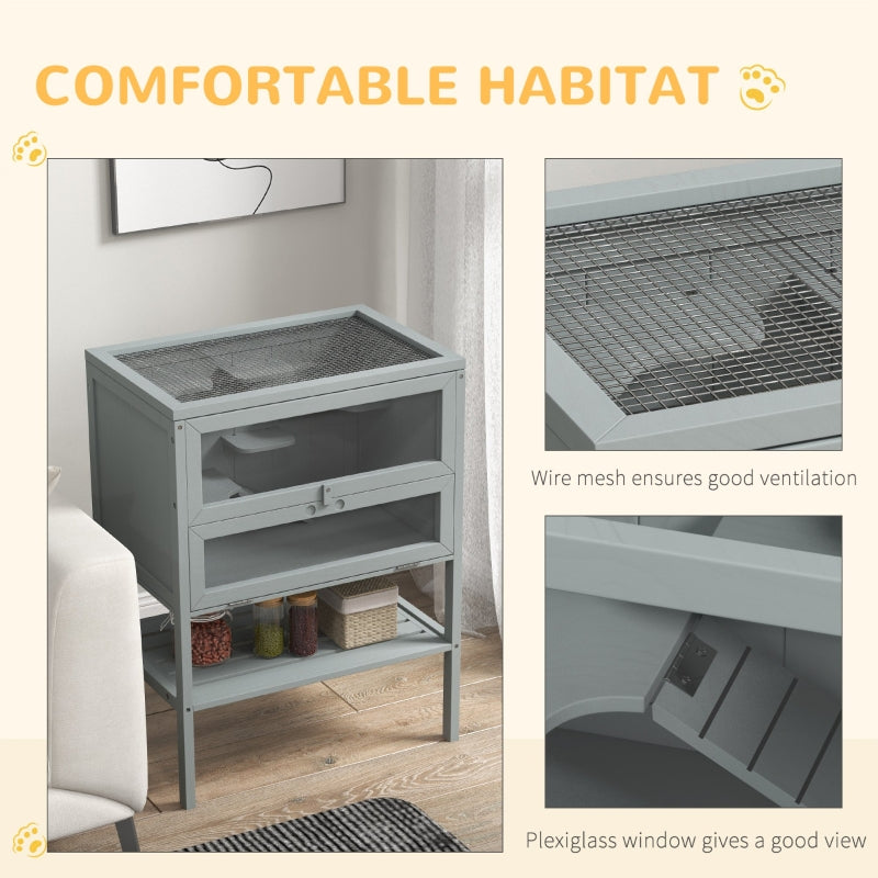 Wooden Hamster Cage 3 Tier House Storage Shelf, Openable Top, Grey
