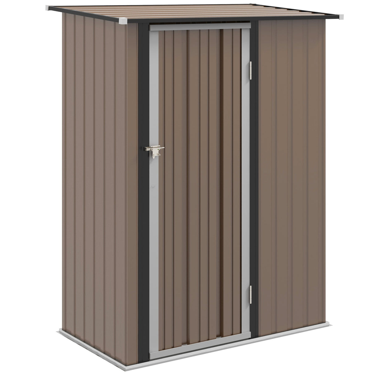 Metal Garden Storage Shed, 5ft x 3ft Sloped Roof Lockable Door, Brown