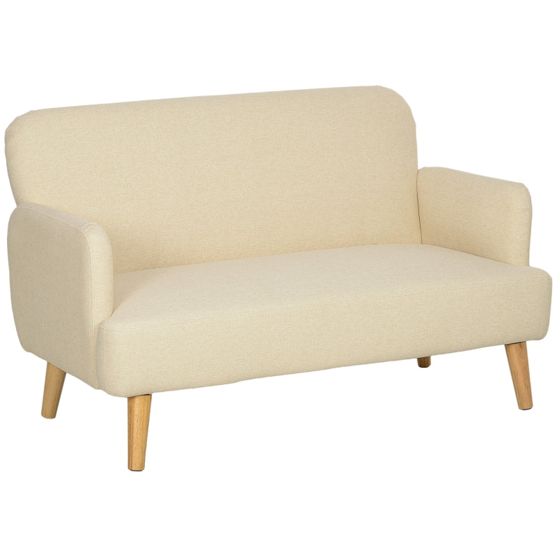 Velvet Feel 2 Seater Sofa, Small Loveseat with Wood Legs, Cream White Fabric