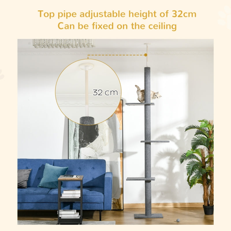 Cat Tree 260cm Floor To Ceiling, Three Platforms Activity Centre - Grey