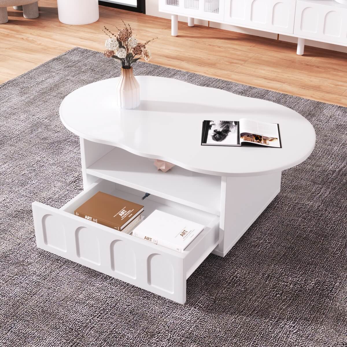 Cloud Shaped Coffee Table with Storage - Modern Coffee Table with Drawer