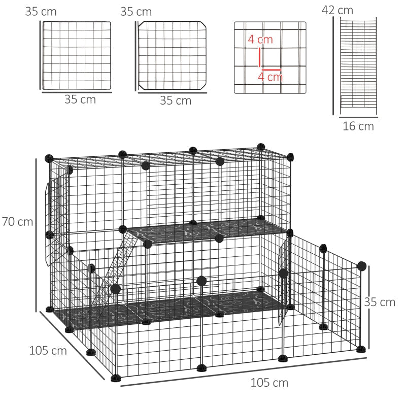 Pet Playpen with Door, Customisable Fence for Small Animals - Black