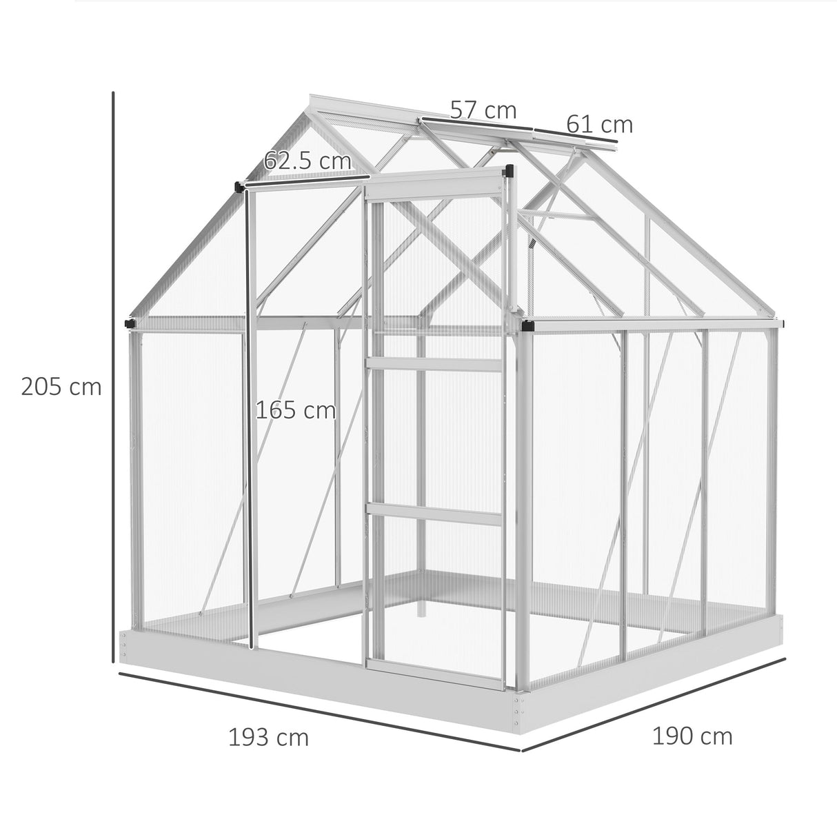 Walk-In Greenhouse 6x6ft with Sliding Door, Window, Foundation, Polycarbonate Aluminium, Silver