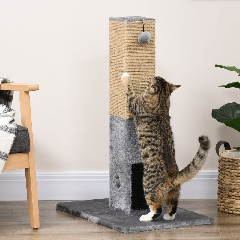 Cat Tree Scratching Post, 79cm Jute Climber with Dangling Toy ¡§C Grey