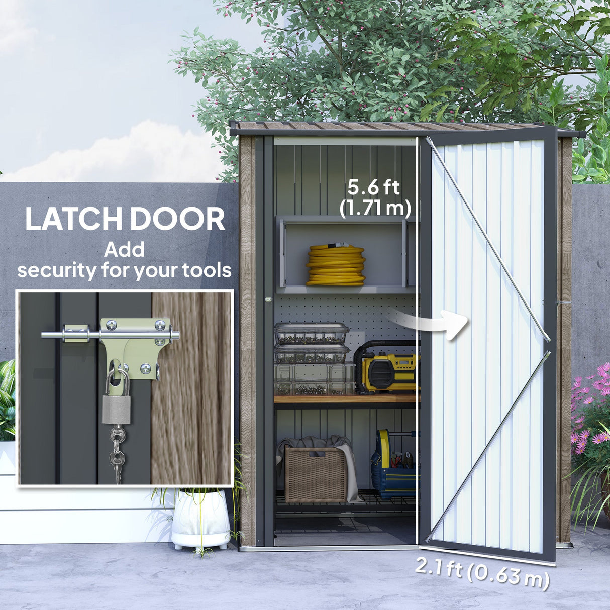 5ft x 3ft Metal Garden Storage Shed, Outdoor Tool Shed, Light Grey