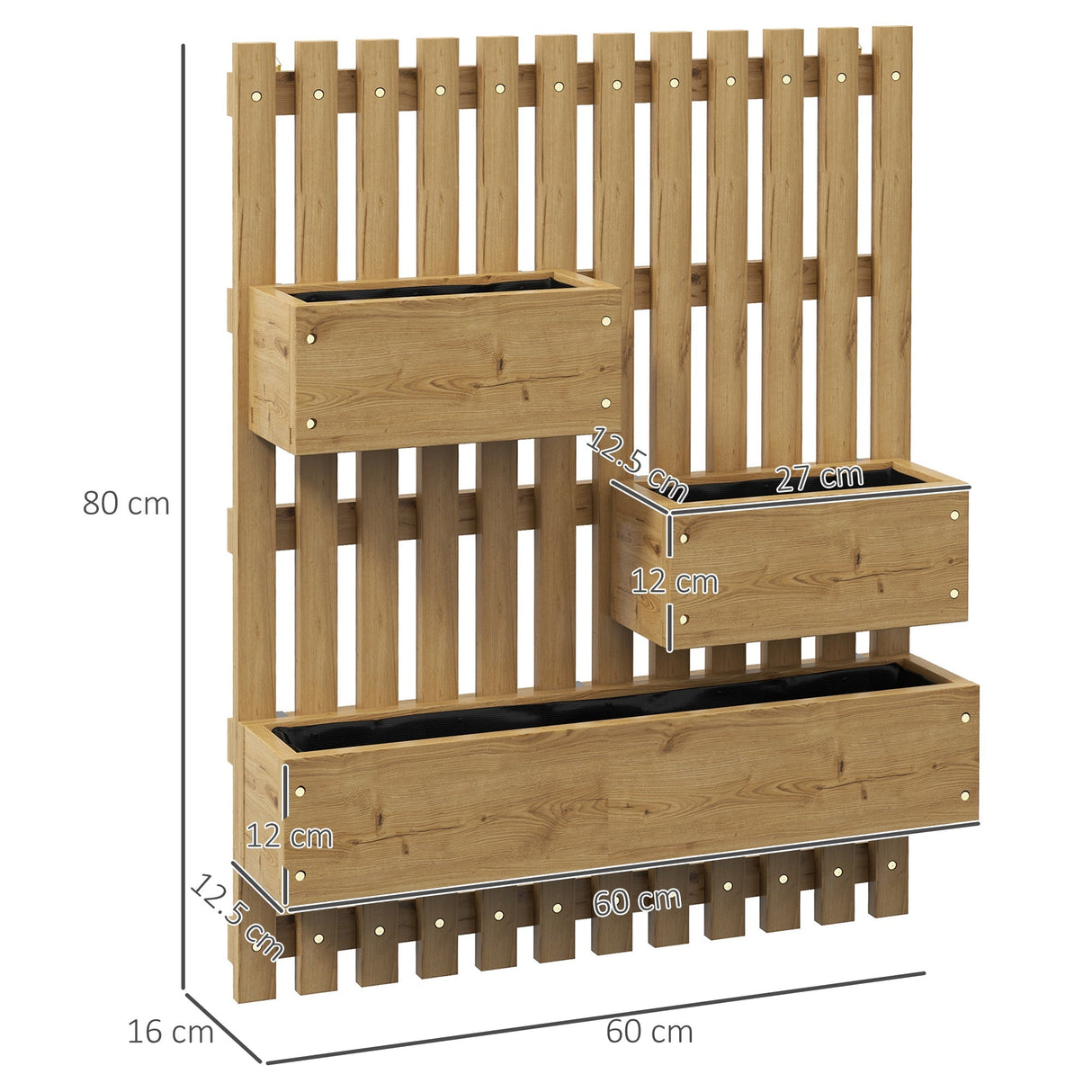 Wall-mounted Garden Planters with Trellis & 3 Planter Boxes, Carbonised Wood