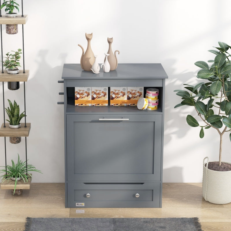 Pet Feeder Station, Raised Bowls, Storage Container - Grey