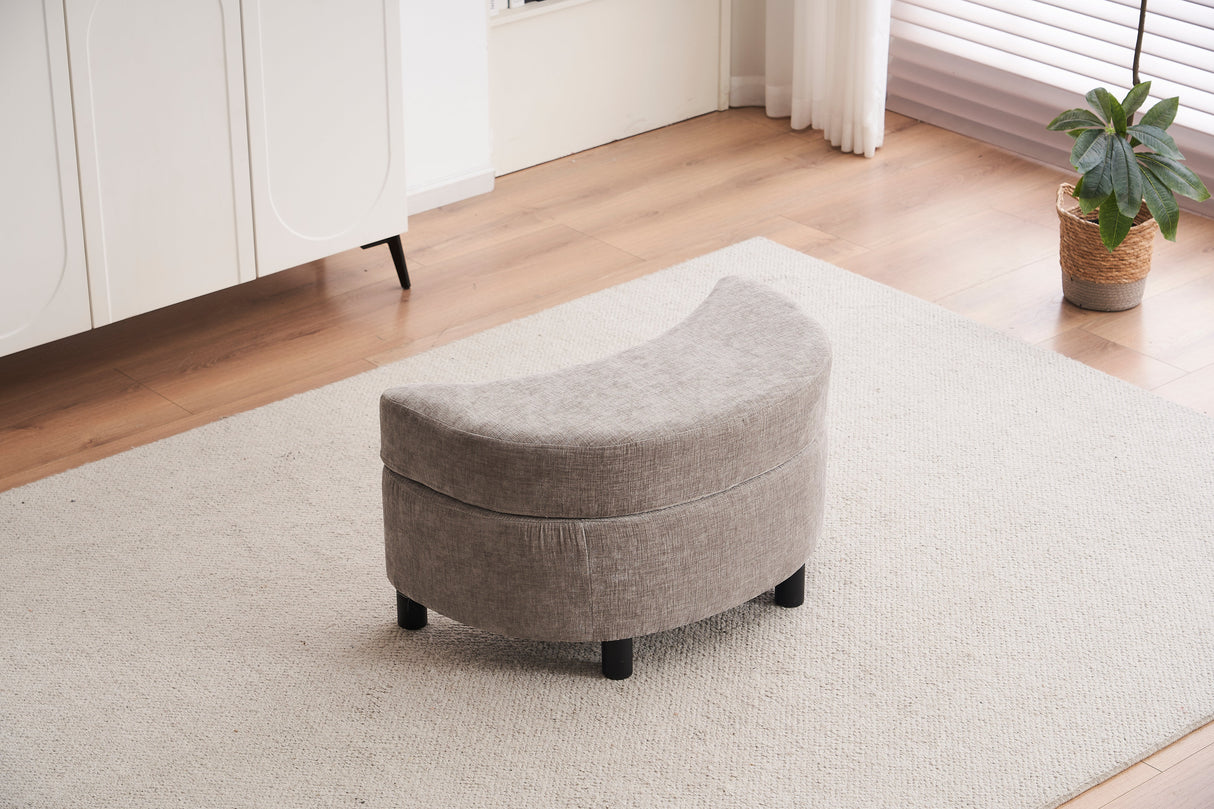 Chenille Swivel Armchair with 3 Back Cushion Pillow and Ottoman Crescent Stool