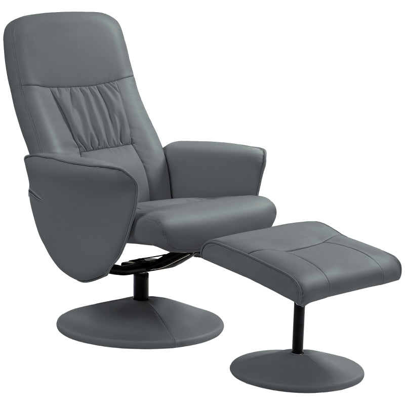Swivel Recliner Chair and Footstool with High Back, PU Leather, Grey