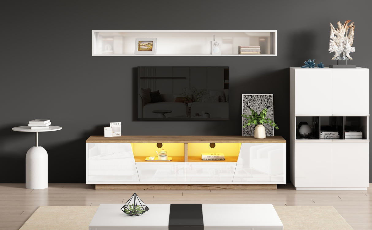 LED TV Stand for 65 Inch TV, Modern Wood Media Console with Storage Drawers, Cabinets and Cable Management, Low Profile Entertainment Center for Living Room Bedroom, White & Oak