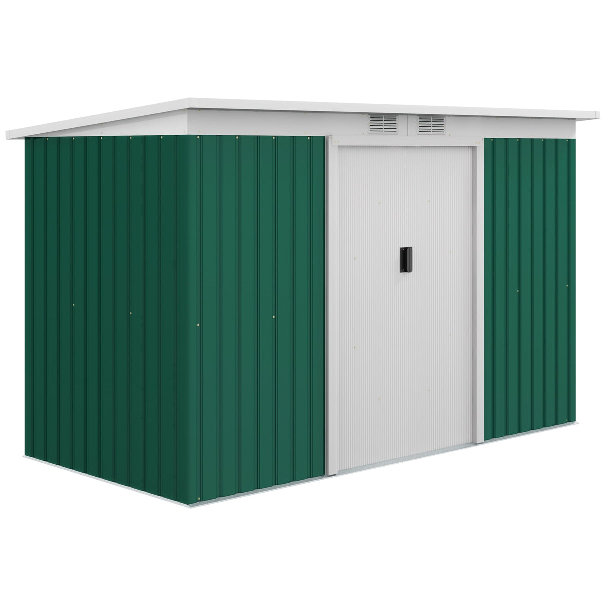 9ft x 4ft Metal Garden Shed with Foundation Kit, Ventilations, Double Doors, Deep Green
