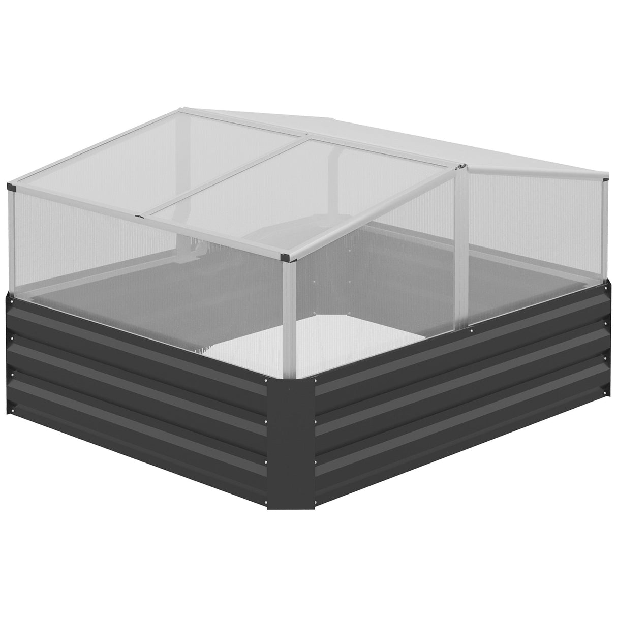 Outsunny Galvanised Raised Garden Bed with Greenhouse, Dark Grey