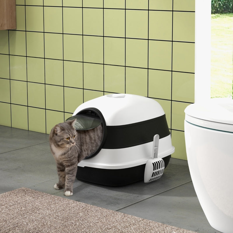 Foldable Cat Litter Tray - Lid, Deodorant, Scoop, Black