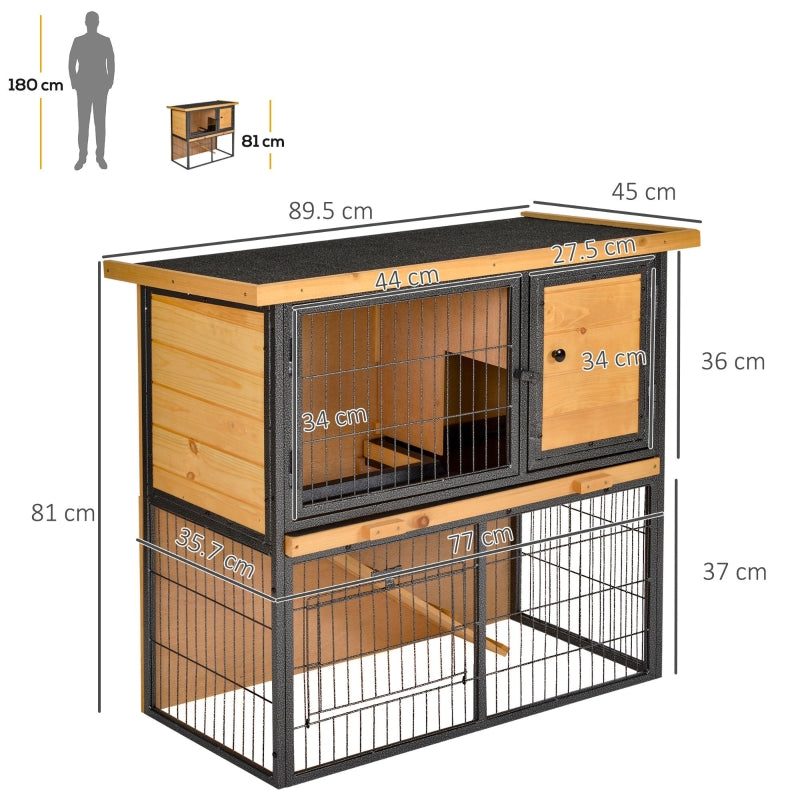 Guinea Pig Hutch Rabbit Hutch Elevated Pet House Bunny Cage with No-Leak Tray Ramp Openable Roof Outdoor Wood-metal Light Yellow