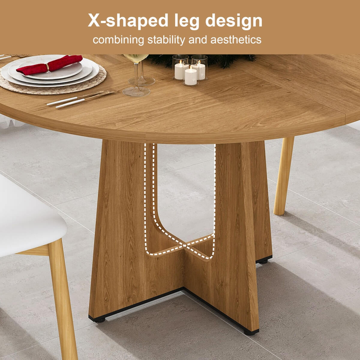 Round Dining Table for 4 - 47 Inch Farmhouse Kitchen Table with Wood Grain Finish, Circular Dining Table for Dining Room & Kitchen, Oak