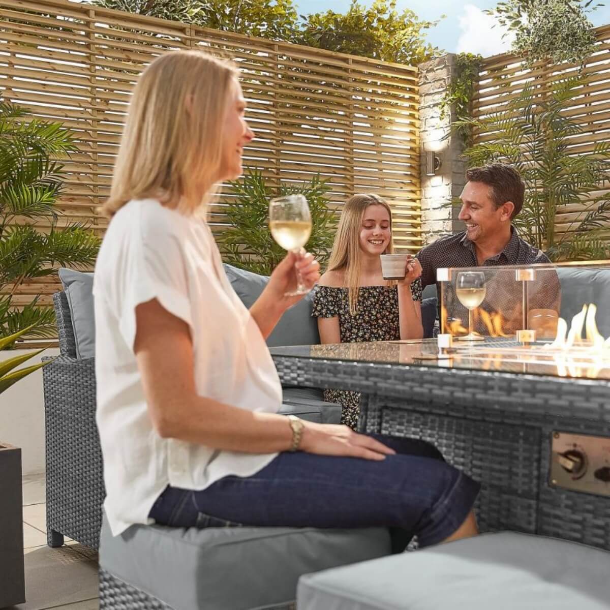 8-Seater Outdoor Corner Sofa Set with Rectangular Fire Pit Table and 3 Footstools - PAF-16591