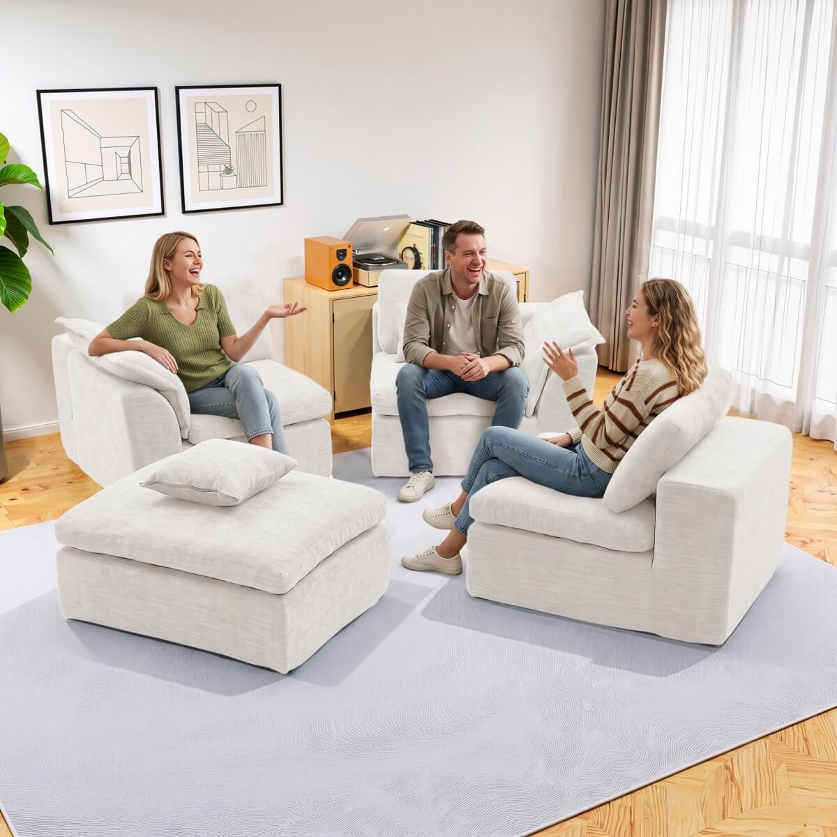 246cm Modular Cloud Sofa with Movable Ottoman - 4 Seater Deep Seat L-Shaped Sofa for Living Room, Bedroom or Apartment