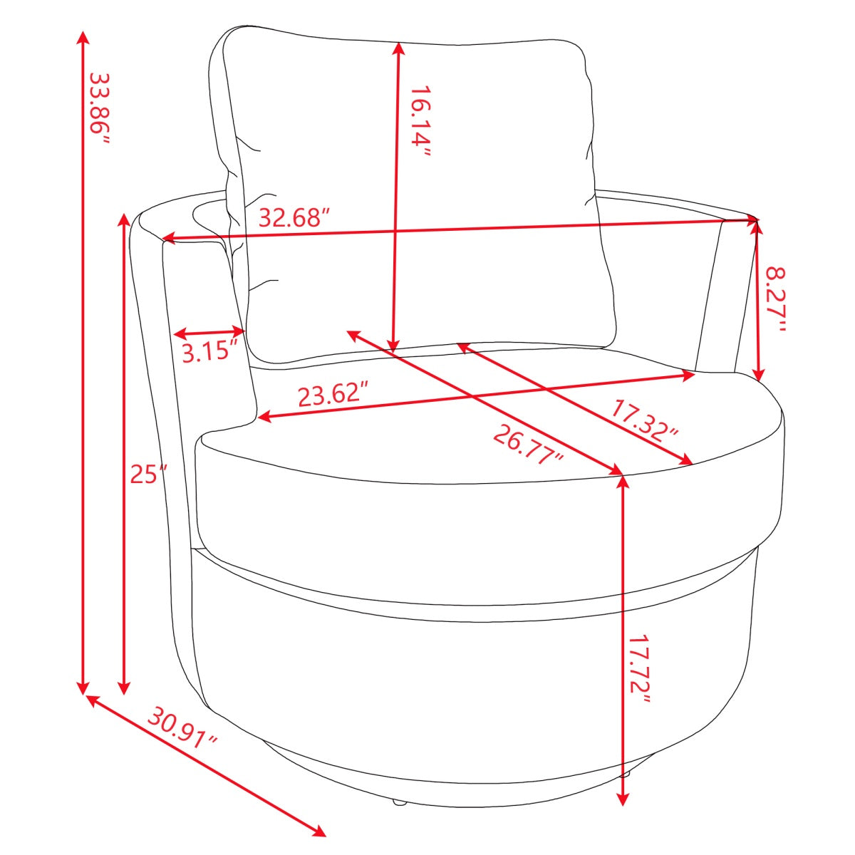 Chenille Swivel Armchair with Back Cushion Pillow, Thick Foam Pad, Ivory