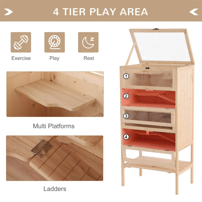Hamster Cage, Large 4 Layers with Tall Bottom & Storage Shelf, Wooden