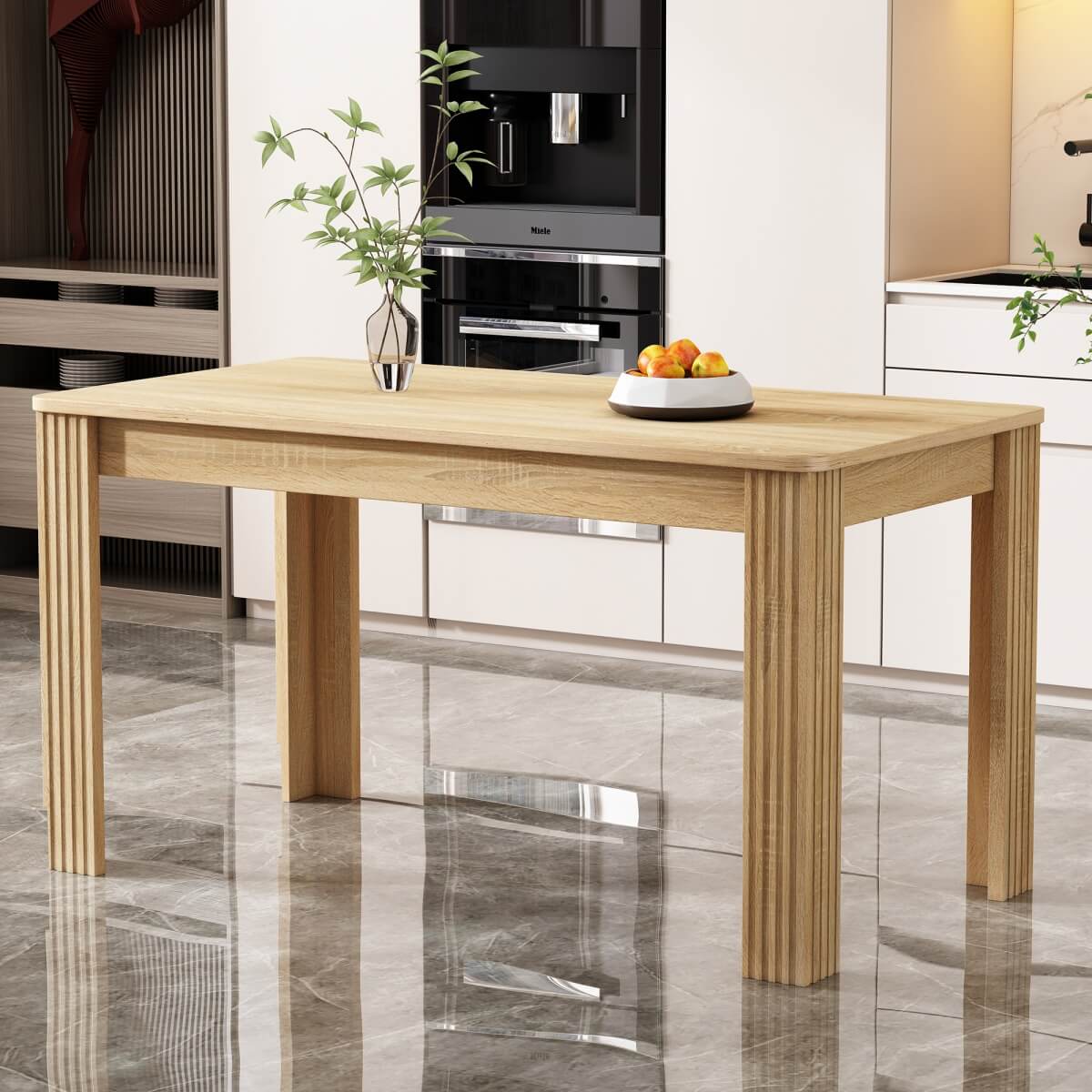 4-Seater Dining Table – Oak-Coloured MDF Rectangular Table for Kitchen, Dining Room or Café