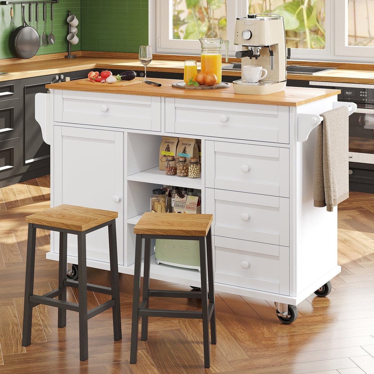 Dining Trolley Modern Simple Drawer Storage Cabinet Mobile Fixed Dual-Use White