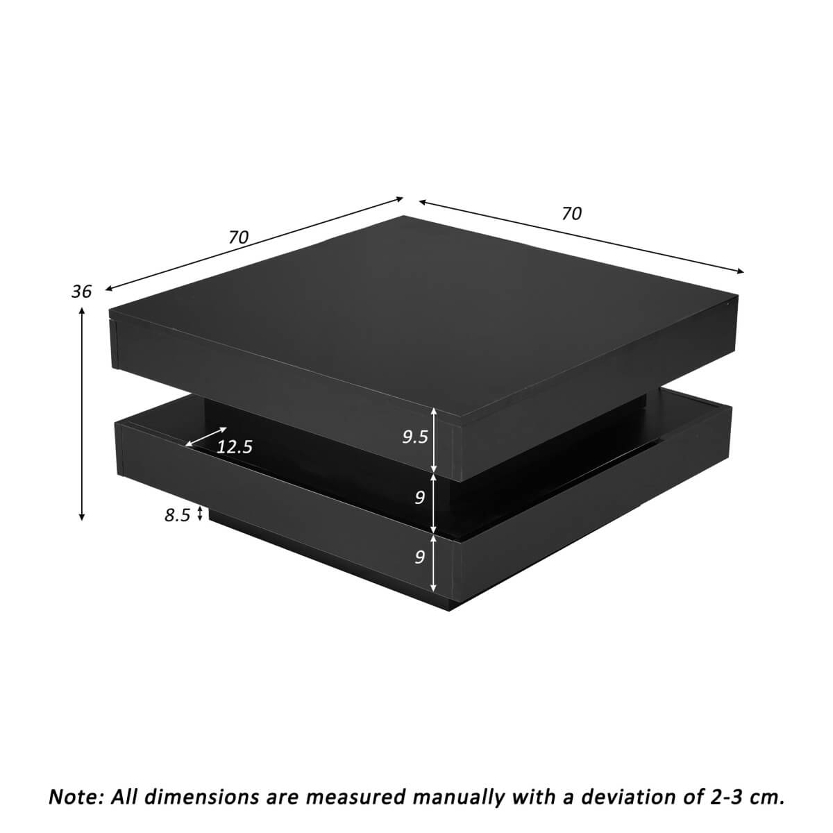 Black High Gloss Coffee Table with 360¡ã Rotating Top & LED
