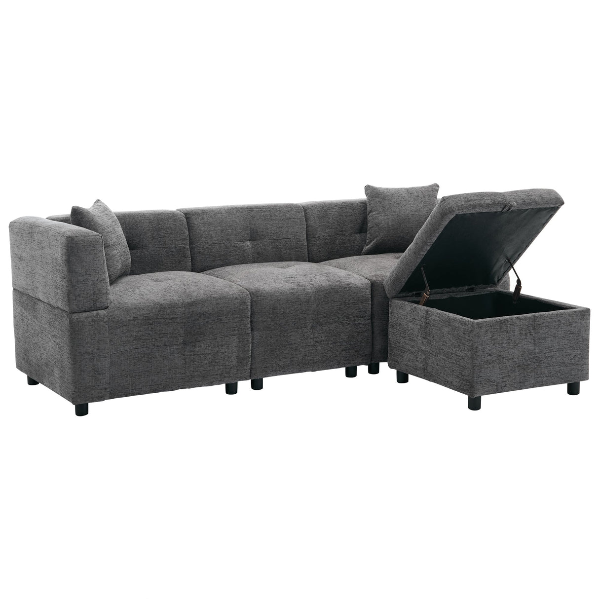 80" Sectional Sofa Couch with Removable Storage Ottoman, L-Shaped, Fabric, Grey