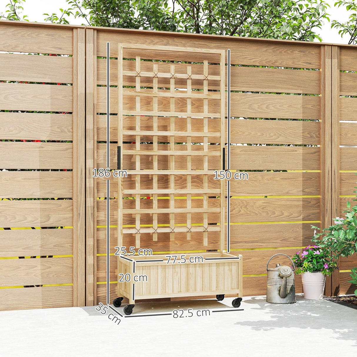 Wooden Trellis Planter, Raised Garden Bed with Wheels, Natural
