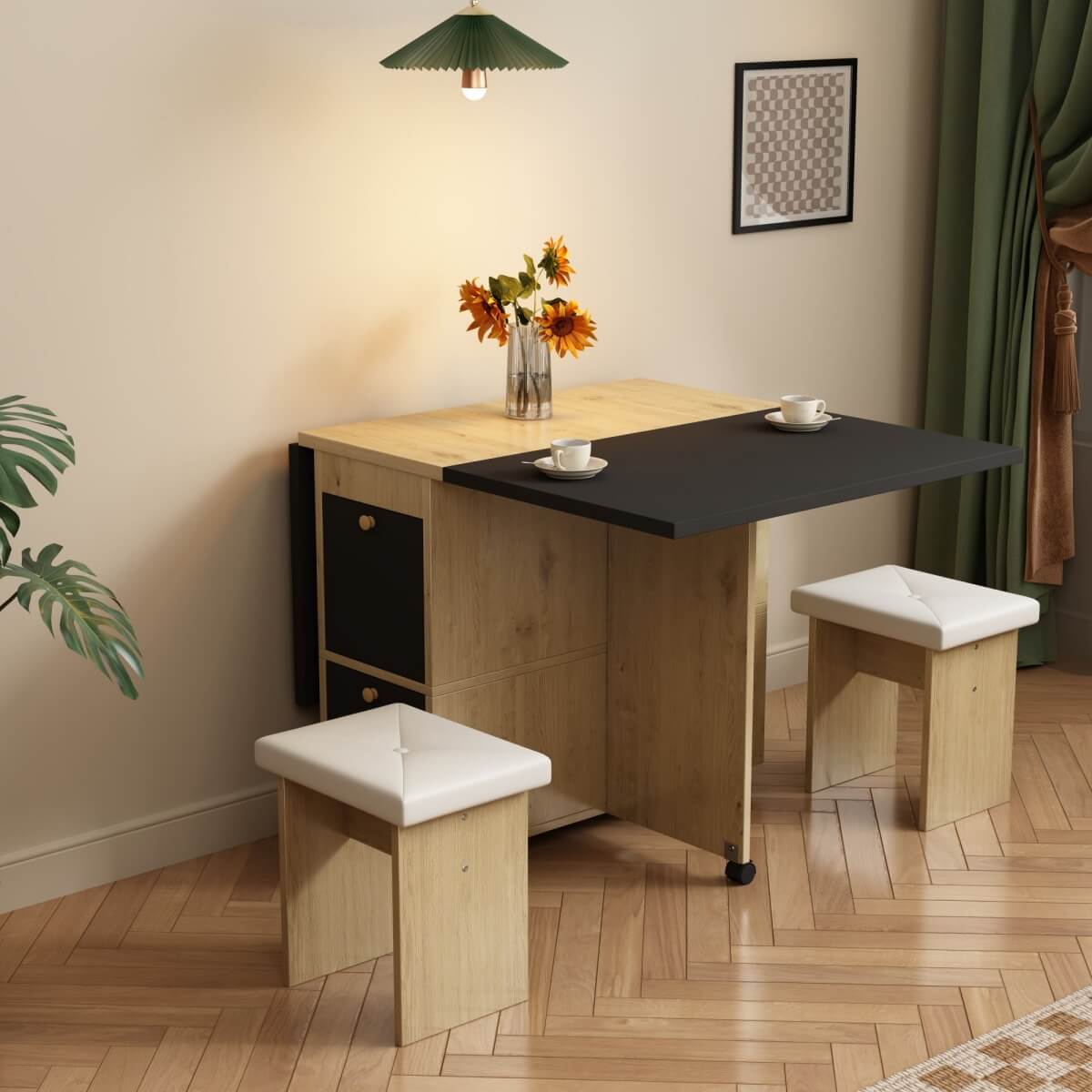 Dining Table Set with 4 Chairs – Extendable & Folding, Multifunctional Dining Table, 120 × 80 × 75 cm