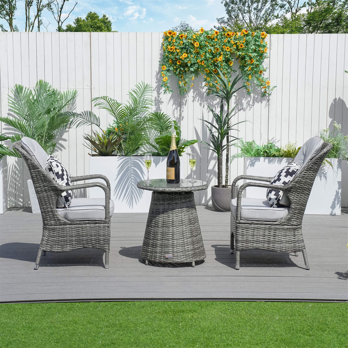 Round Grey Rattan Outdoor Coffee Table - Aluminium Frame Garden Patio Side Table